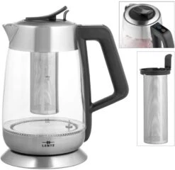 LENTZ LED Beleuchtung Teekocher 1,8 Liter 2200 Watt Glas-Wasserkocher Mit Teesieb Edelstahl