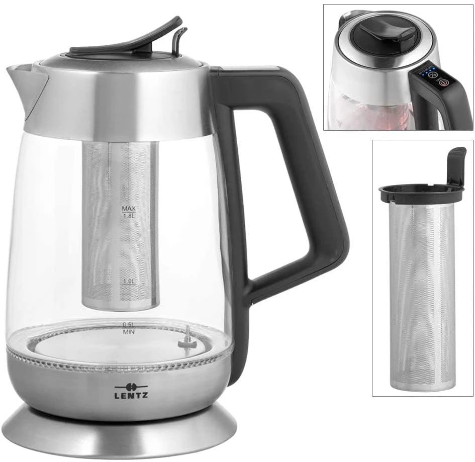 LENTZ LED Beleuchtung Teekocher 1,8 Liter 2200 Watt Glas-Wasserkocher Mit Teesieb Edelstahl 1 LENTZ LED Beleuchtung Teekocher 1,8 Liter 2200 Watt Glas-Wasserkocher Mit Teesieb Edelstahl